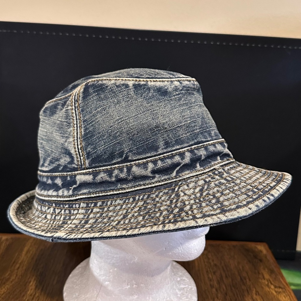Vintage Acid Wash Denim Bucket Hat Mens Blue Distressed size M/L